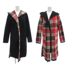 ブルーレーベルクレストブリッジ BLUE LABEL CRESTBRIDGE リバーシブル フードコート ロング ボタンレス 羽織 チェック 38 赤 レッド 黒 ブラック /GV ■GY61