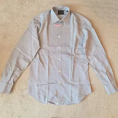 EMPORIO ARMANI 長袖シャツ ／ストライプ ネイビー メンズM相当 コットン100% イタリア製