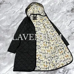 極美品 LAVENHAM ラベンハム キルティングコート ロングコート 50周年記念 BRUNDON ブランドン LIBERTY リバティ馬柄 中綿 イギリス製 コーデュロイ ブラック 黒色 サイズ38 M相当のサムネイル