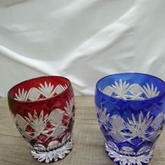 復刻 切子浪漫 ぐい呑み 酒器 2個 EDEL CRYSTAL 青 赤 - メルカリ