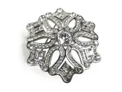 美品　スワロフスキー　SWAROVSKI　クリスタル　デザイン　ブローチ　幅：5cm　シルバーカラー　送料無料