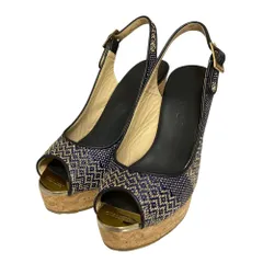 美品 JIMMY CHOO ジミーチュウ ウェッジソール オープントゥ スリングバック パンプス サイズ34 約21cm ネイビー レディース 古着 中古 USED