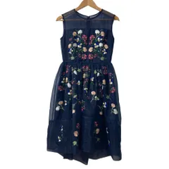 良品 Chesty チェスティ ノースリーブ ひざ丈 フラワーエンブロイダリー オーガンジーワンピース 0 ネイビー レディース 古着 中古 USED