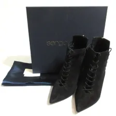 良品 Sergio rossi セルジオロッシ スエード ポインテッドトゥ レースアップ ショートブーツ ブーティ サイズ36 約23cm ブラック レディース 古着 中古 USED