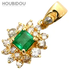 ペンダントトップ エメラルド 0.30ct ダイヤ 0.30ct グリーン×イエローゴールド 緑 1P 1粒 1石 ネックレストップ K18 YG 750  【中古】