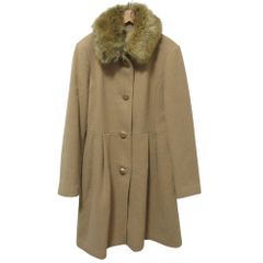 美品】フォックスファー ロングコート キャメルブラウン 縦糸羊毛横糸