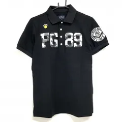 【美品】パーリーゲイツ 半袖ポロシャツ 黒×白 フェルトワッペンカモフラ ニコちゃん スマイル メンズ 4(M) ゴルフウェア PEARLY GATES