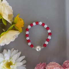 ハンドメイド／ブルー×ターコイズ ビーズブレスレット   パール＆メタルパーツアクセント入り