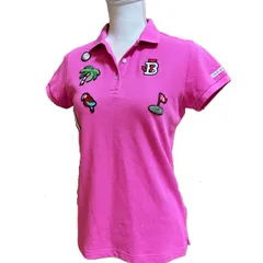 【美品】Jack Bunny!! ジャックバニー ポロシャツ レディース 1 M ピンク 半袖 鹿の子 ゴルフウェア ジャックバニー