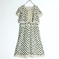 【美品】インゲボルグ★かぶせ段々フリル♪重ね着風ワンピース サイズ9 アイボリー系 ドット柄 薄手 z18983