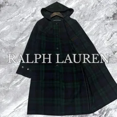 RALPH LAUREN SPORT ラルフローレンスポーツ ロングコート ウールコート フーデッドコート ブラックウォッチ フード付き チェック グリーン 緑色 ネイビー 紺色 ブラック 黒色 サイズ11 L相当
