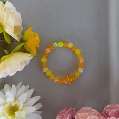 ハンドメイド／イエロー×オレンジ ビーズブレスレット   ストライプアクセント入り