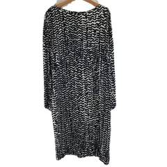 美品 marimekko マリメッコ Sahalaitaraita サハライタライタ レーヨンドレス 長袖 ミディワンピース 38 ブラック ホワイト レディース 古着 中古 USED