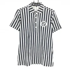 【超美品】パーリーゲイツ 半袖ポロシャツ 白×ネイビー ストライプ ボタンダウン  メンズ 4(L) ゴルフウェア PEARLY GATES