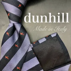【美品】dunhill ネクタイ ストライプ 鳥 ブルー ブラック ブランドロゴ