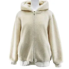 ヘレンチア HERENCIA ボア フリース パーカー ジャケット 38 ベージュ 切替 ジップアップ 裏地