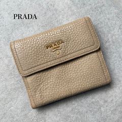 極美品】PRADA 二つ折り財布 ベージュ ゴールド ロゴ - メルカリ