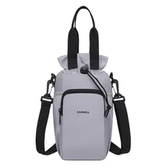 【新品】 [mitt rom] スマホショルダー ボトルホルダー 保冷 保温 水筒カバー 軽量 撥水 斜めがけ 小さめ 子供 キッズ 大人 通園 公園 遠足 フェス 500ml?1000ml対応 (グレー) 0