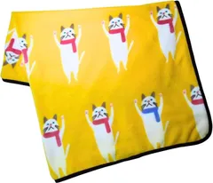 Miaomyao 毛布 ブランケット 膝掛け 肩掛け 暖かい あったかグッズ 防寒グッズ 洗える 猫が手をあげるデザイン (イエロー,  75x100cm)