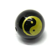 オニキス 陰陽玉 金彫り 12mm 太極図【彫刻 一粒売りビーズ】 天然石 パワーストーン / インペリアルオーラ おしゃれ かわいい オシャレ 可愛い プレゼント ギフト 贈り物