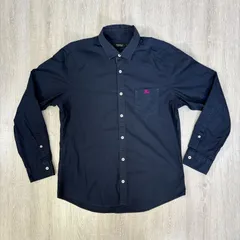 BURBERRY BLACK LABEL バーバリーブラックレーベル 長袖シャツ 3 L ネイビー ホース刺繍 胸ポケット メンズ D1M13-612-28