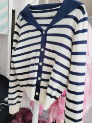 ストライプ セーラー カラ ニット カーディガン