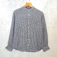 無印良品 ムジルシリョウヒン シャツ 長袖 スタンドカラー ギンガムチェック リネン ネイビー Lサイズ 〇□