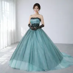 COULEUR de REVE クルール・デ・レーヴ 国産ドレス 結婚式 二次会 前撮り フォトウェディング パーティー 希少  7号  S サイズ 上品ドレス ブルーグリーン  舞台衣装 演奏会