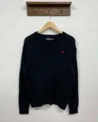 L ポロラルフローレン ネイビー コットン ケーブルニット セーター