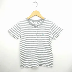 アディダス adidas 国内正規品 Tシャツ カットソー ボーダー ヘンリーネック ロゴ 刺繍 半袖 M グレー ホワイト 灰 白 /TT15