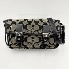 COACH（コーチ）シグネチャー ミニフィールドバッグ ショルダーバッグ キャンバス レザー ブラック系 シルバートーン 6844