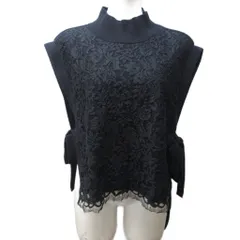 マーレンダム MARLENEDAM リブニット ベスト ウール 切替 プルオーバー リボン 40 約L 黒 ブラック 0322