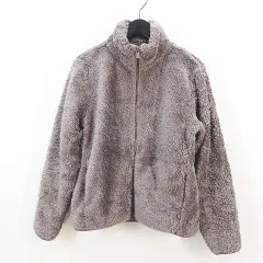 ユニクロ UNIQLO 長袖 ボア フリース ジャケット S グレー系 ジップアップ サイドポケット ハイネック