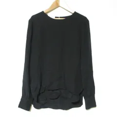 良品 BARBA バルバ シルク100％ レイヤードヘム 長袖 プルオーバー ブラウス 38 ブラック  レディース 古着 中古 USED