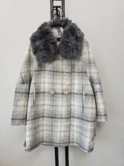 ROEM ネイビー CHECK 冬用 ファー装飾 コート