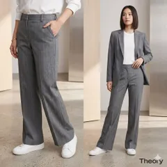 Theory セオリー【M】ワイドスラックス グレー ビジネス 毛 脚長効果