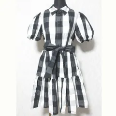 美品 kate spade new york ケイトスペード チェック柄 パフスリーブ 半袖 ひざ丈 フレア シャツワンピース S ブラック×ホワイト レディース 古着 中古 USED
