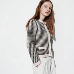 S UNIQLO レディース ストライプ ボーダー柄 ニット カーディガン