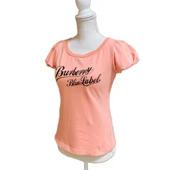 【美品】BURBERRY BLUE LABEL バーバリーブルーレーベル ロゴカットソー 38 M パフスリーブ 半袖 ペールオレンジ