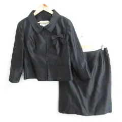 Rene ルネ シルク100％ リボン付き ジャケット ひざ丈 タイトスカート スーツ セットアップ サイズ38 ブラック レディース 古着 中古 USED