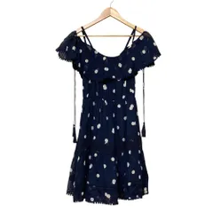 美品 kate spade ケイトスペード マディソンアベニュー ドット柄 シルク100％ オフショルダー ミニワンピース サイズ0 ブルー レディース 古着 中古 USED