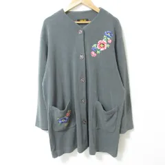 良品 FEILER フェイラー フラワー刺繍 Vネック ロングカーディガン グレー レディース 古着 中古 USEDのサムネイル