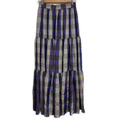美品 DOUBLE STANDARD CLOTHING ダブルスタンダードクロージング チェックティアードロングスカート サイズ38 ネイビー レディース 古着 中古 USED