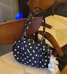 ブラック ドット 柄 ボストンバッグ ショルダーバッグ