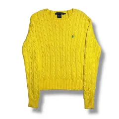 POLO Ralph Lauren レディース イエロー コットン クルーネック ケーブルニット