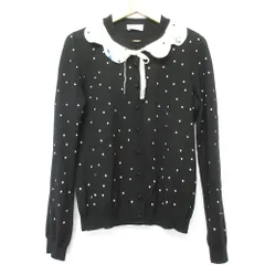 美品 RED VALENTINO レッドヴァレンティノ スカラップカラー ドットプリント ニットカーディガン Sサイズ ブラック レディース 古着 中古 USEDのサムネイル