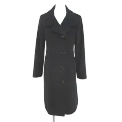 インディヴィ INDIVI ロングコート 40 黒系 ブラック 日本製 ポケット アンゴラ 毛 ウール 裏地 無地