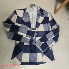 ブルー CHECK ミニ スカート クロップド ジャケット ツーピース