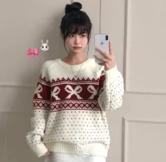 アイボリー リー リボン 厚手 ニット セーター