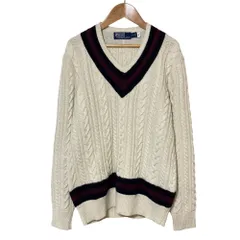 Polo by Ralph Lauren ポロバイラルフローレン Vネックケーブルニット セーター SP アイボリー レディース 古着 中古 USED